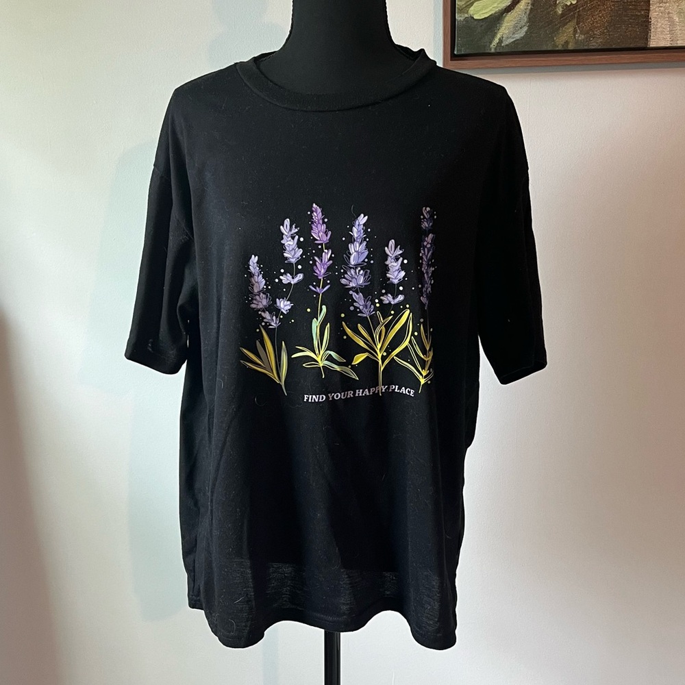 Black Graphic Tee with Lavender